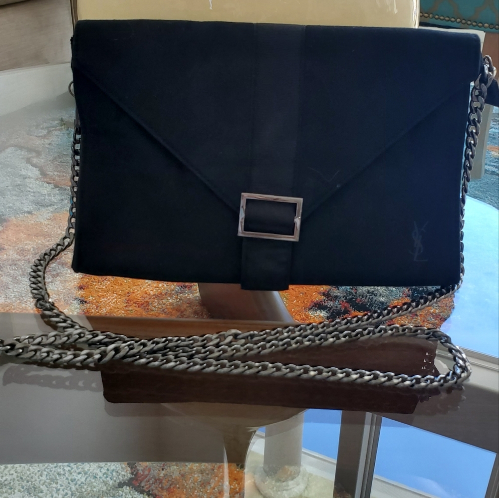 Black Crossbody Bag with Silver Chain Strap and Minimalist Design